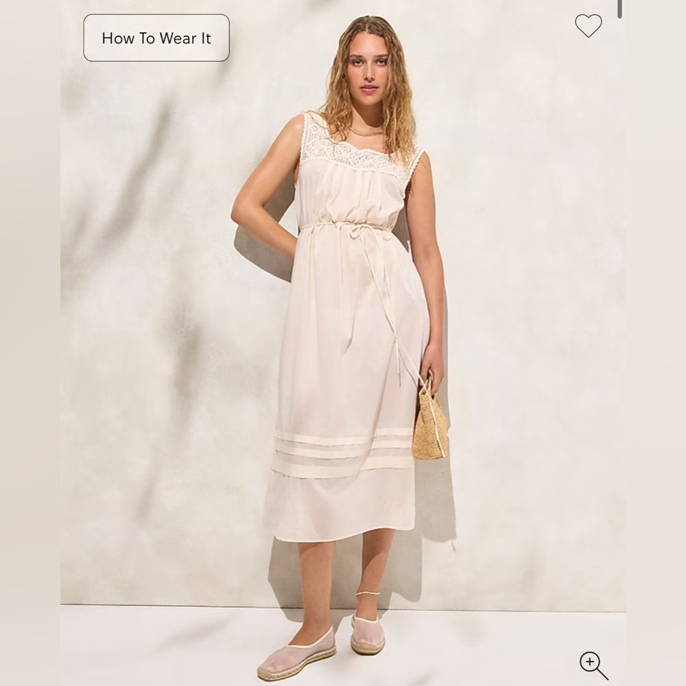 Sleeveless Lace Yoke Midi Dress in Cream